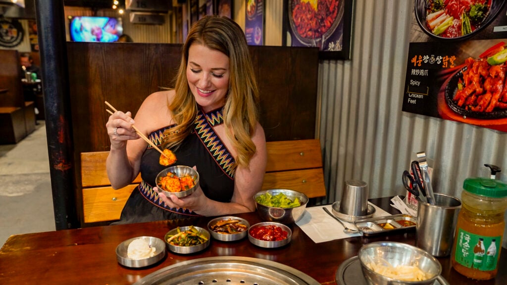 Women with a Korean BBQ platter from KingChang in Buena Park, CA.