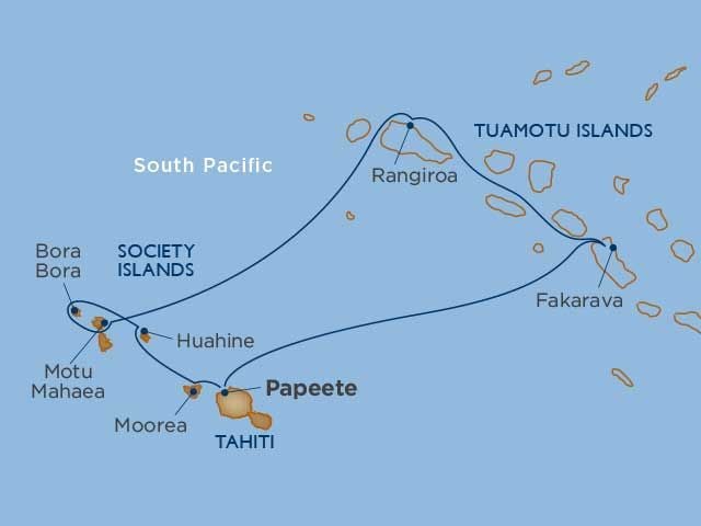 Map of Windstar Tahiti Cruise route.