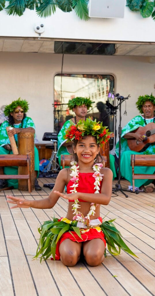 Young hula dancer in Raiatea, a stop on the Windstar Tahiti French Polynesia cruise.