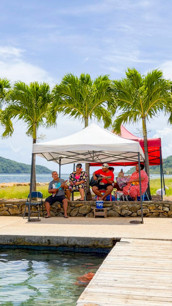 A band at the port of Huahine, a stop on the Windstar Tahiti French Polynesia cruise.