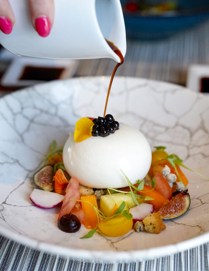 Burrata cheese dish on the Windstar Star Breeze Tahiti French Polynesia cruise.