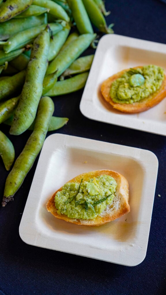 Fava bean crostini at the San Francisco Peninsula Flavors of the Peninsula event.