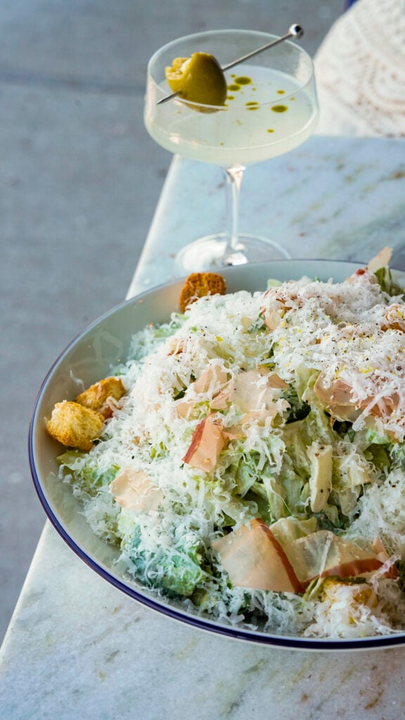 Martinis and salad from Sho Pizza Bar, a Nashville Michelin restaurant.
