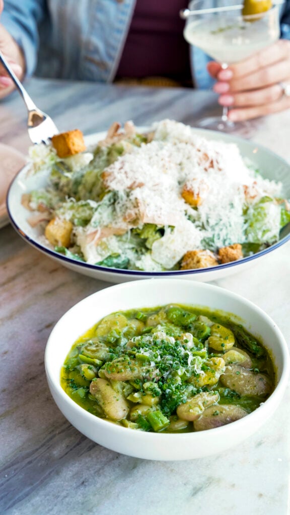 Beans and salad from Sho Pizza Bar, a Nashville Michelin restaurant.