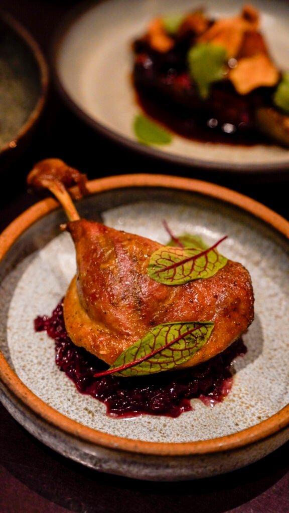 A duck leg at January Restaurant at Southall, a Nashville Michelin restaurant.