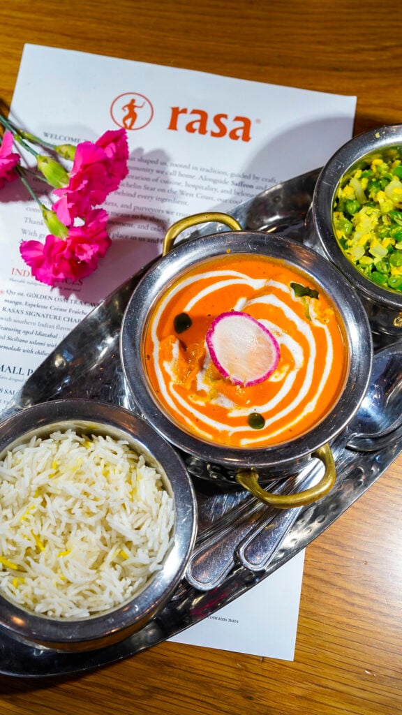 Dishes on the table from Rasa restaurant in the San Francisco Peninsula Flavors of the Peninsula event.