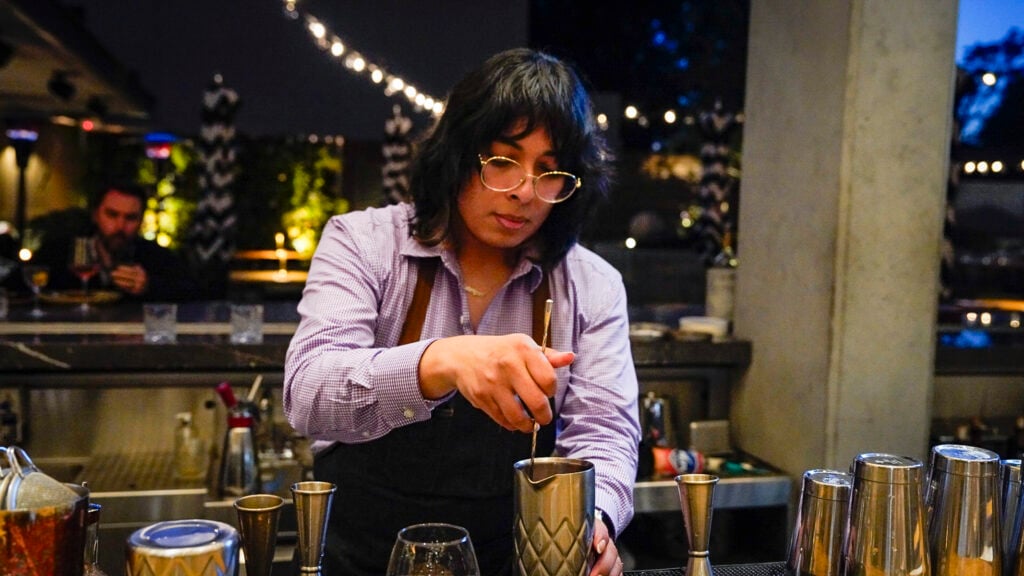 Bartender making a drink from Oak + Violet restaurant in the San Francisco Peninsula Flavors of the Peninsula event.