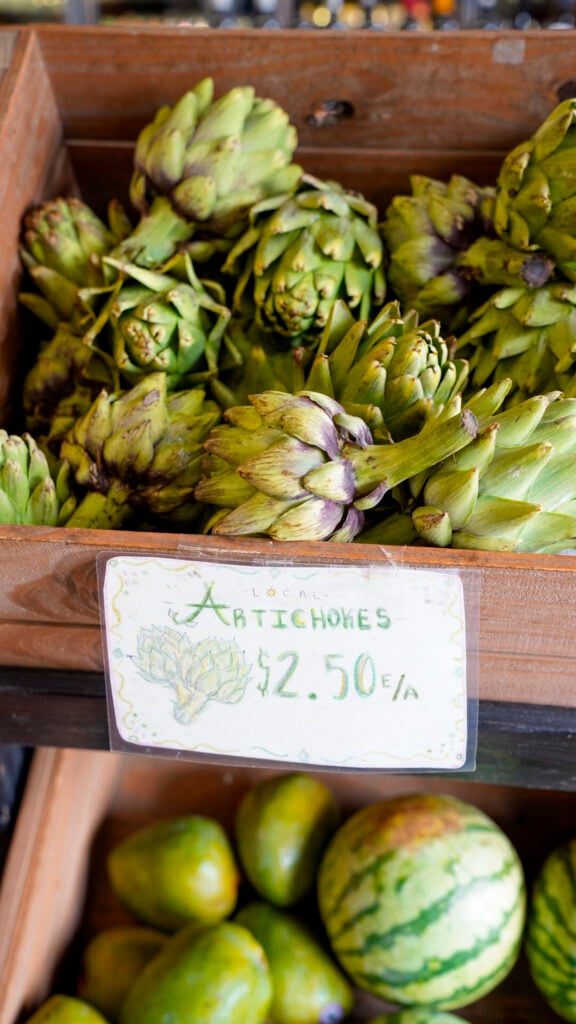 Artichokes and bread from Arcangeli - one of the best things to do in Pescadero, California.