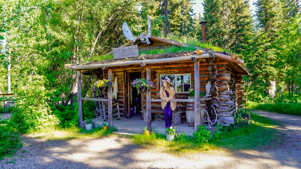 Women at Pioneer Village on the Riverboat Discovery tour on the Chena River, one of the best things to do in Fairbanks Alaska in the summer.