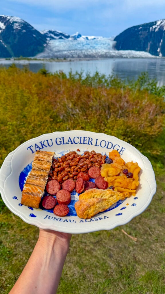 Salmon bake at Taku Glacier Lodge in Juneau, Alaska.