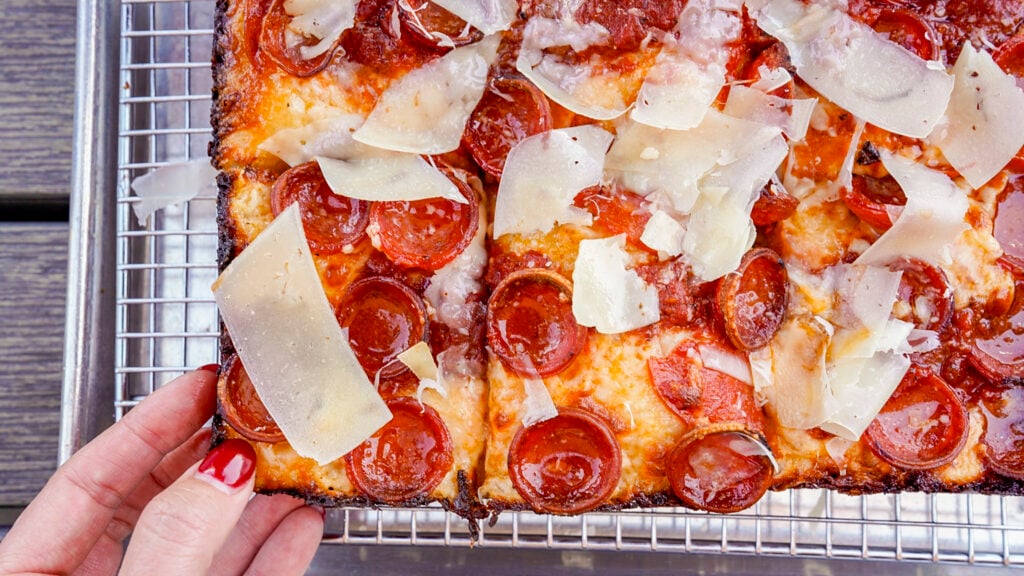 R Town Pizza on a platter, one of the best restaurants and bars in Reno.