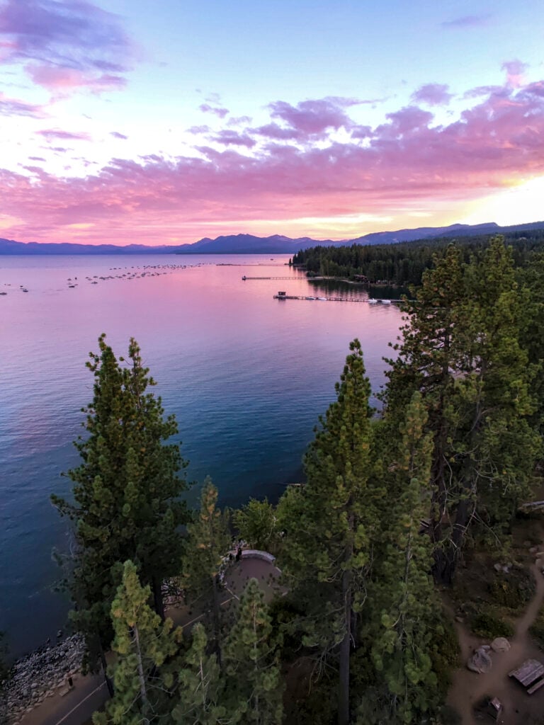 Sunset at Commons Beach in North Lake Tahoe.