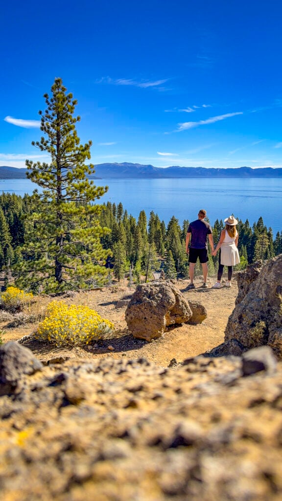 Couple at Eagle Rock hike in Lake Tahoe.