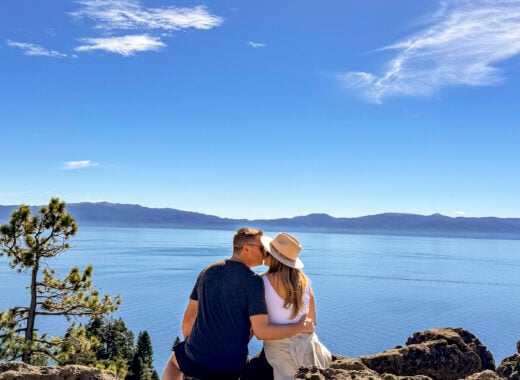 Couple at Eagle Rock hike in Lake Tahoe.