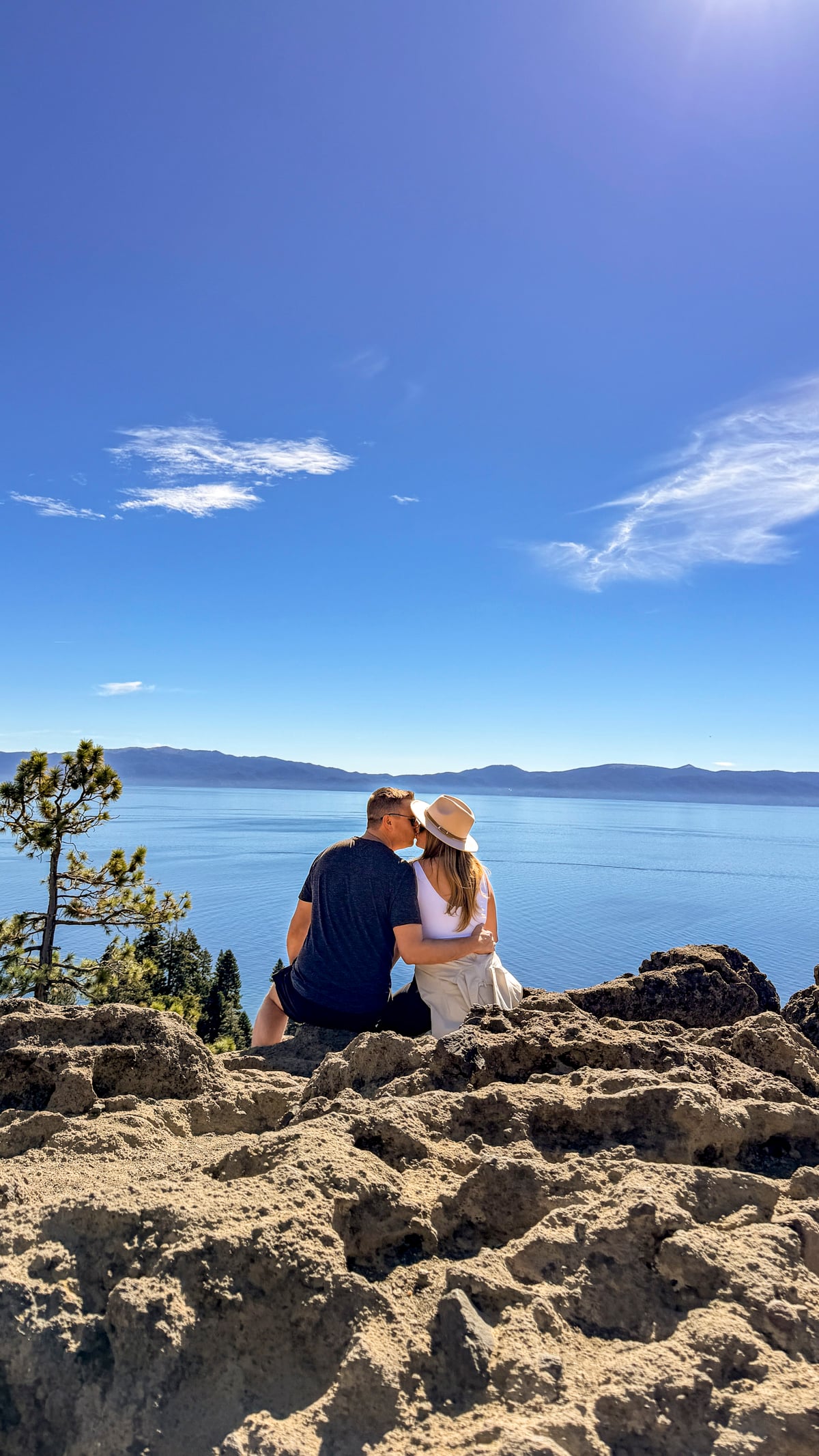 Couple at Eagle Rock hike in Lake Tahoe.