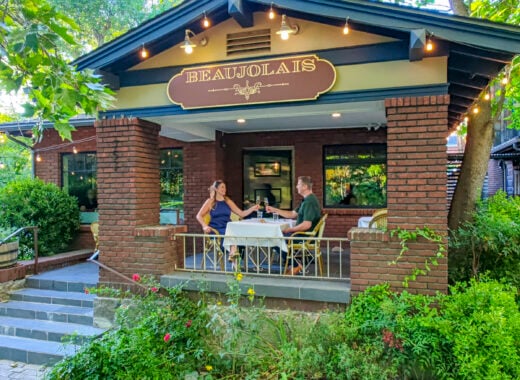 Couple eating on a patio in Reno.