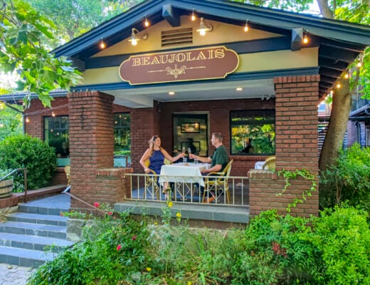 Couple eating on a patio in Reno.