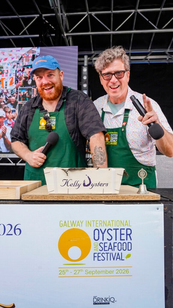 Hosts of the Galway oyster festival shucking competition.